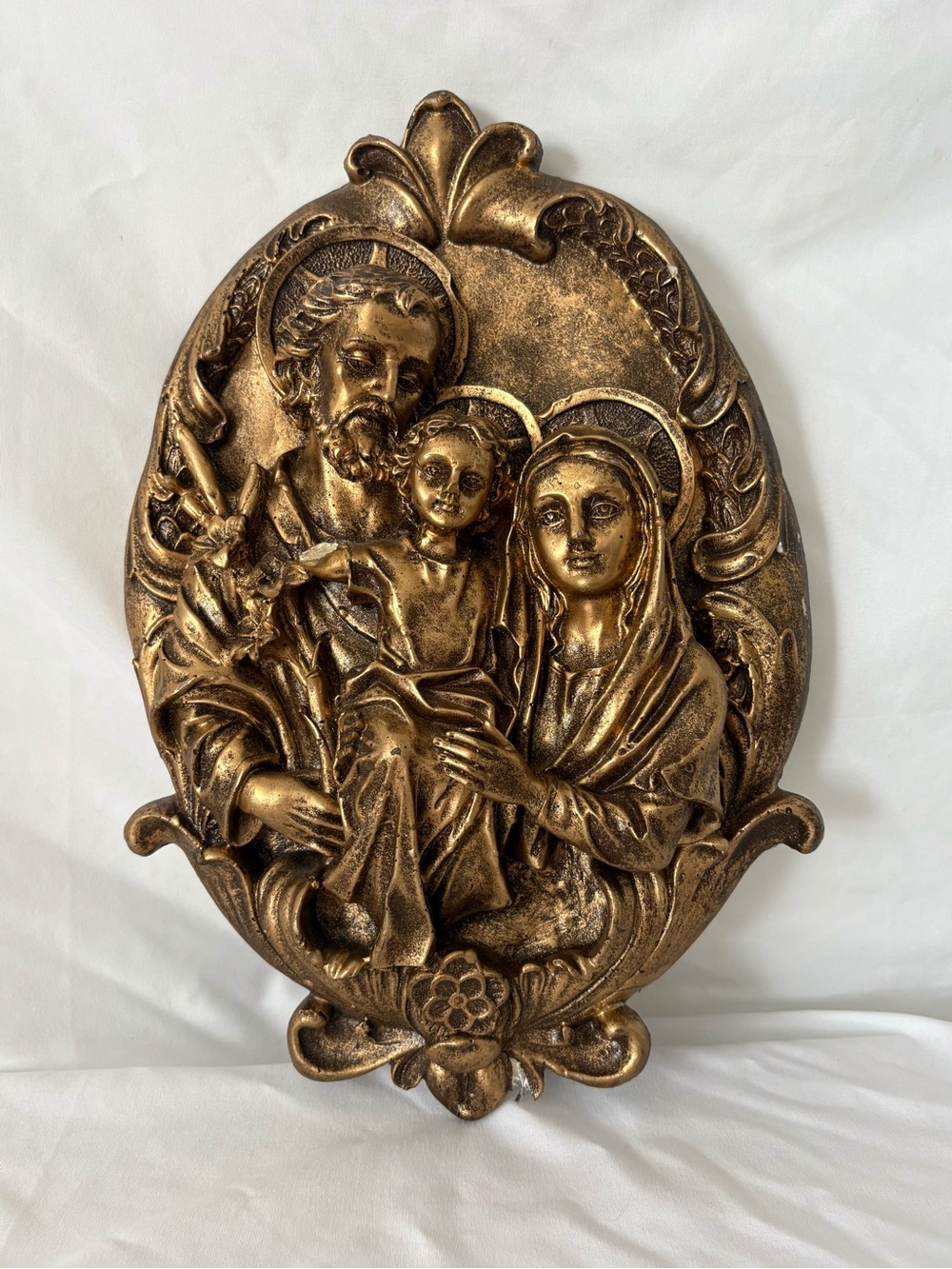 Vintage bronze gold baroque religious Jesus Mary wall decor art holy family